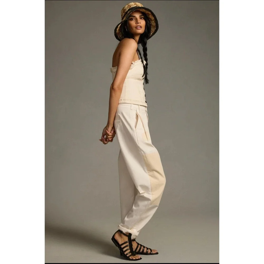 New Pilcro Barrel Pants 30 Patchwork Chino Ivory Relaxed Cotton Anthropologie
